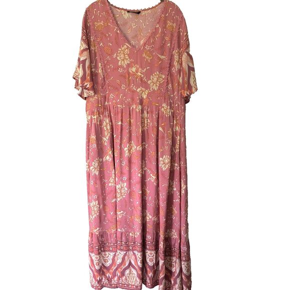 BloomChic Dress Womens 22 24 Pink Floral Maxi Boho Hippie Cottagecore Festival - Picture 1 of 14